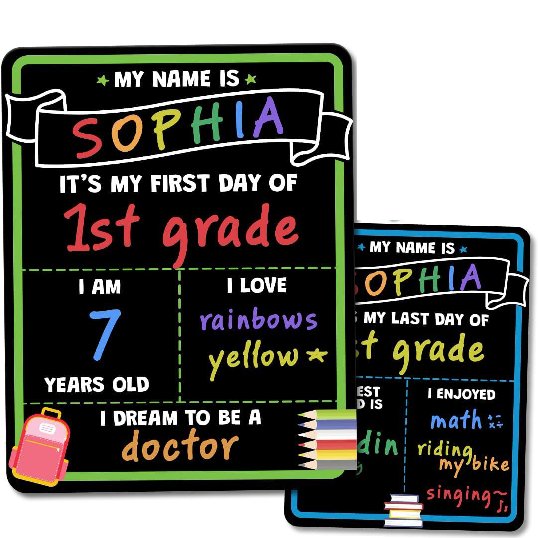 Reusable Double Sided First and Last Day of School Board Sign Wooden Back to School Blackboard Milestone Chalkboard for Kids Photography Props With Markers
