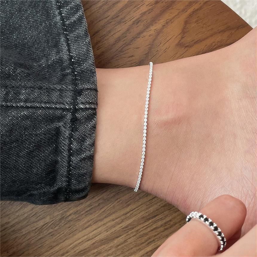 Minimalist 925 Sterling Silver Tennis Anklet For Women Full Zirconia Foot Chain With Heart Charm Adjustable Extension Chain Korean INS Style Jewelry