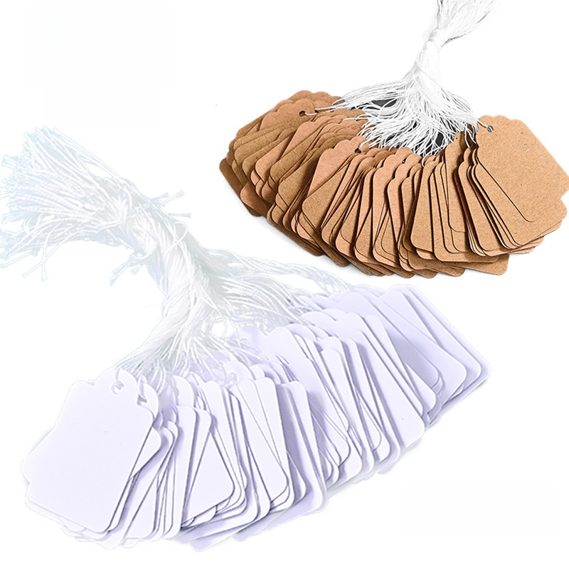 Blank Price Tags With String White Kraft Paper Jewelry Labels For Glasses Clothing Retail Writing Hang Tags