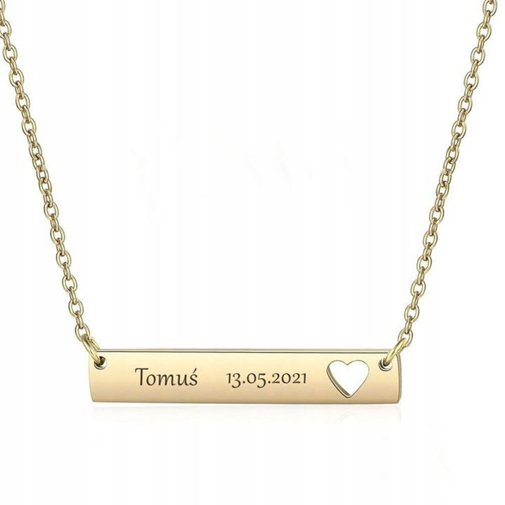 Engravable Bar Heart Pendant Necklace Stainless Steel Hollow Heart Tag Personalized Name Date Custom Jewelry For Women Valentine's Day Gift