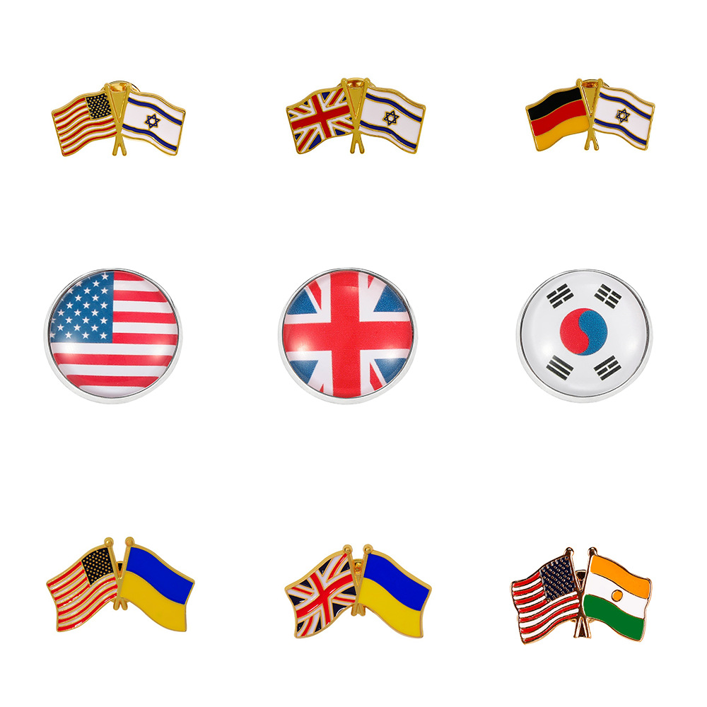 Fashion Alloy Enamel National Flag Brooch Pin Set USA UK Canada Australia Flag Map Sunflower Metal Badge Lapel Pins For Clothes Backpack Accessories Men Women