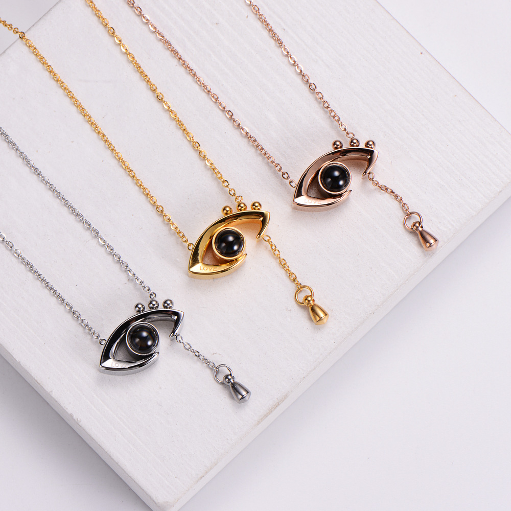 Evil Eye Projection Pendant Necklace Stainless Steel 18K Gold Plated Love Engraved Jewelry Gift For Women