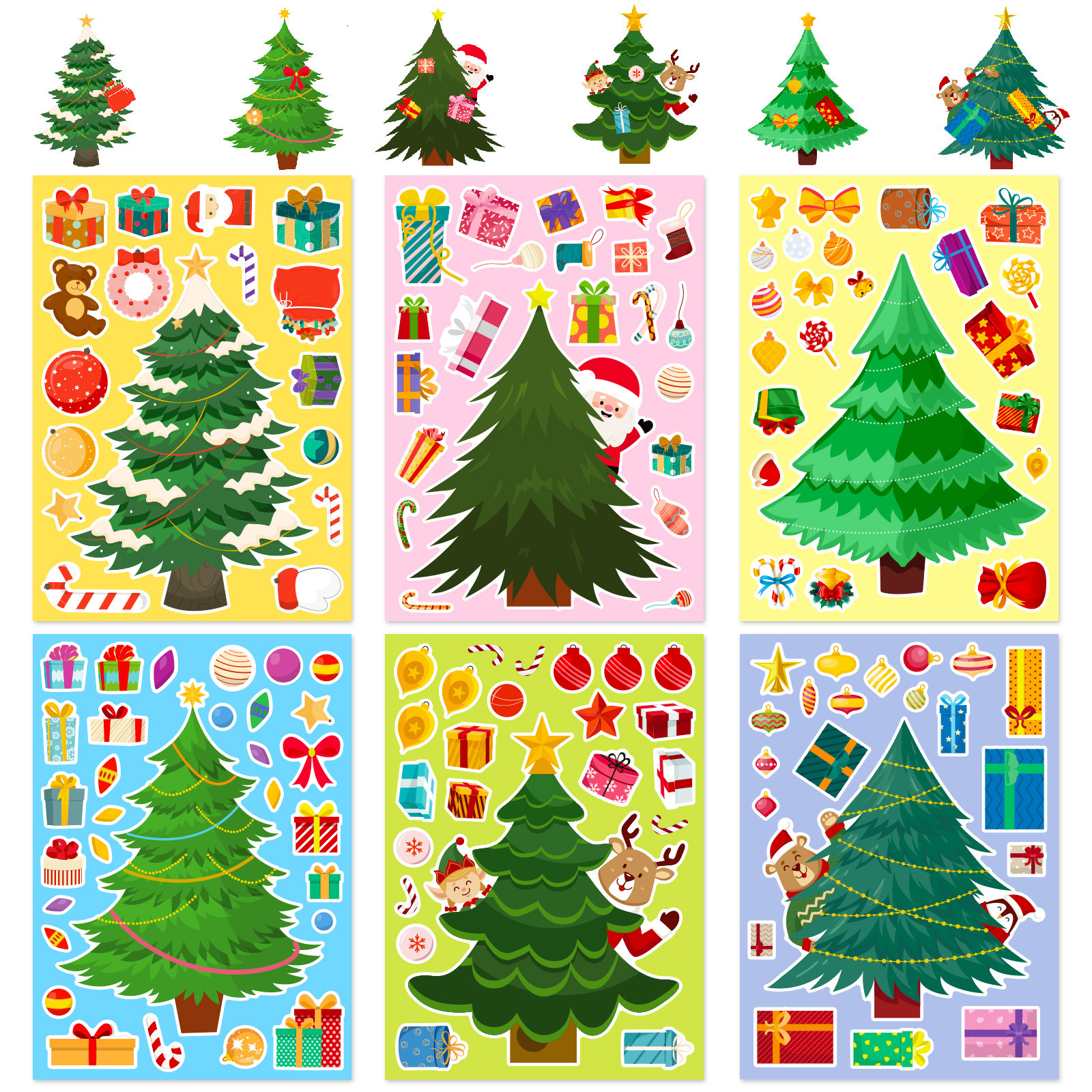 DIY Christmas Tree Stickers Make A Face Santa Reindeer Elf Decals For Kids Holiday Party Favors Educational Crafts PP Material Festive Decoration