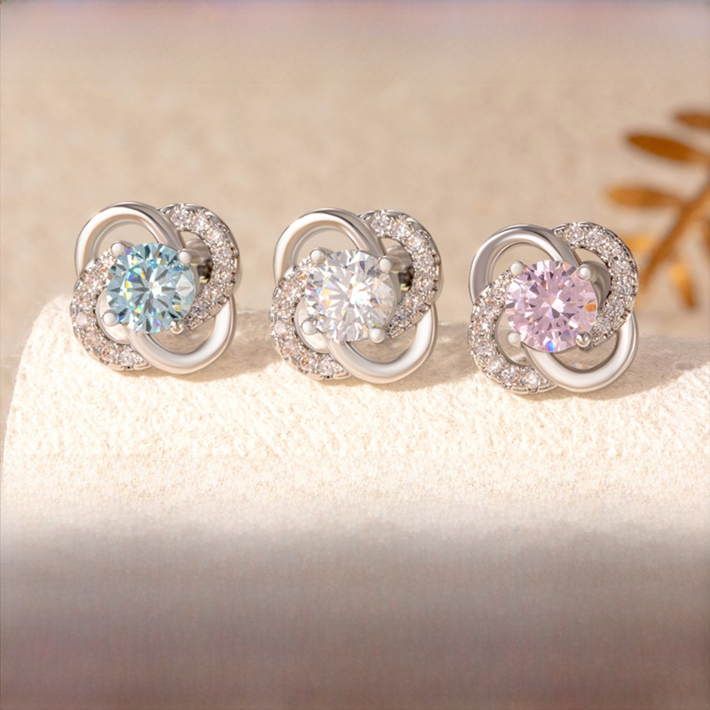 Elegant Zirconia Flower Screw Back Stud Earrings Women Titanium Steel Copper Flat Back Helix Piercing Ear Bone Jewelry White Pink Blue