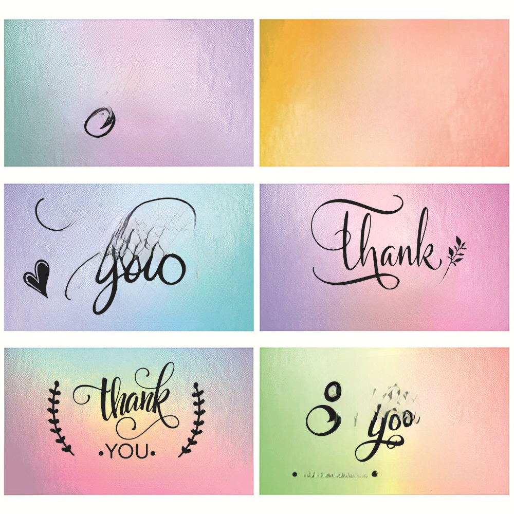 50Pcs Holographic Thank You For Supporting My Small Business Cards Laser Rainbow Gradient Floral Leaf Heart Packaging Decoration Cards For Online Shops Boutique Gift Packaging
