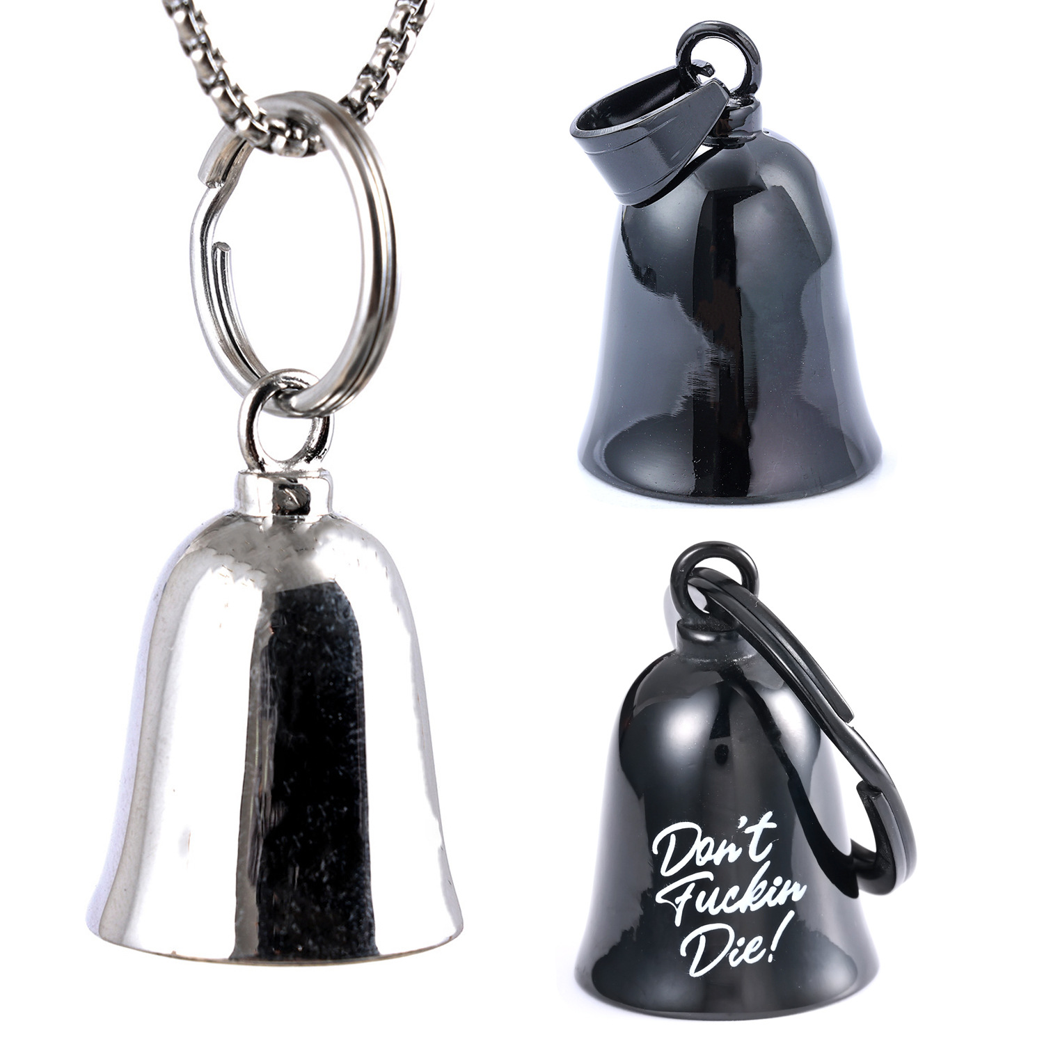 Motorcycle Guardian Bell Necklace 316L Stainless Steel Biker Gremlin Protection Bell Pendant With 50cm Chain Retro Punk Gothic Jewelry For Men Women Riders Good Luck Gift