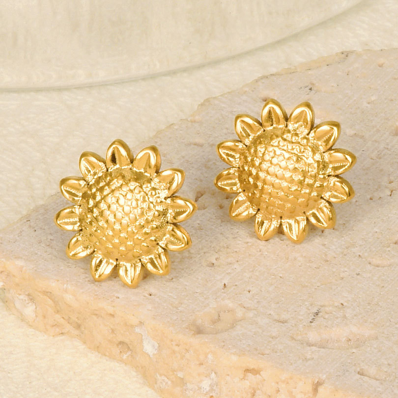 Sunflower Ear Studs 304 Stainless Steel Floral Jewelry Vacuum 18K Gold Plated Trendy Minimalist Accessories For Women Girls