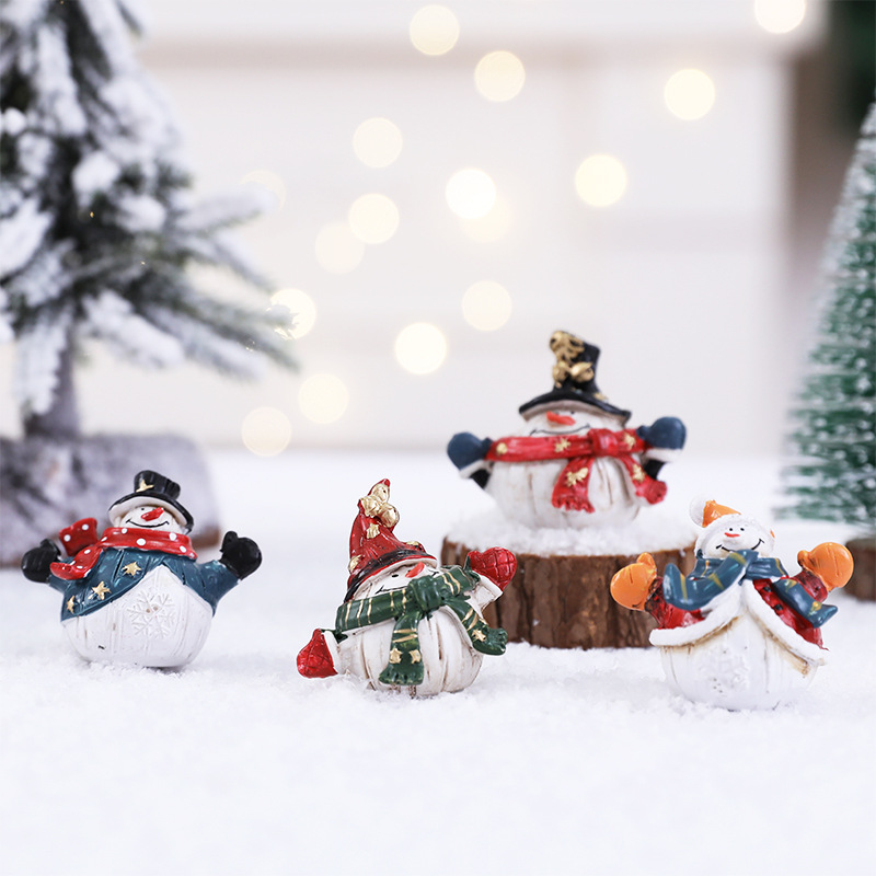 4Pcs Miniature Christmas Snowman Resin Figurines Decorative Winter Snowman Statue For Home Office Desk Xmas Party Decoration Festive Holiday Tabletop Ornaments Kids Gift