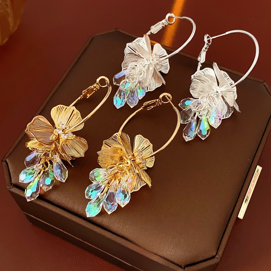 Luxury Hollow Flower Tassel Earrings For Women Copper Zircon Optimized Crystal S925 Silver Pin Gold Silver Plated Jewelry For Wedding Party Gift