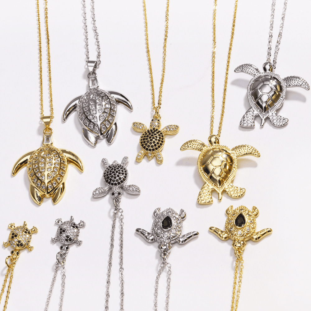 Fashion Sea Turtle Pendant Necklace Copper Gold Silver Plated Inlaid Cubic Zirconia Shell Animal Necklace For Women Beach Travel Jewelry Gift