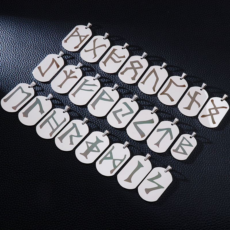 316L Stainless Steel Norse Rune Dog Tag Pendant Necklace Brand Of Sacrifice Engraved Titanium Steel Vintage Nordic Punk Jewelry For Men Women