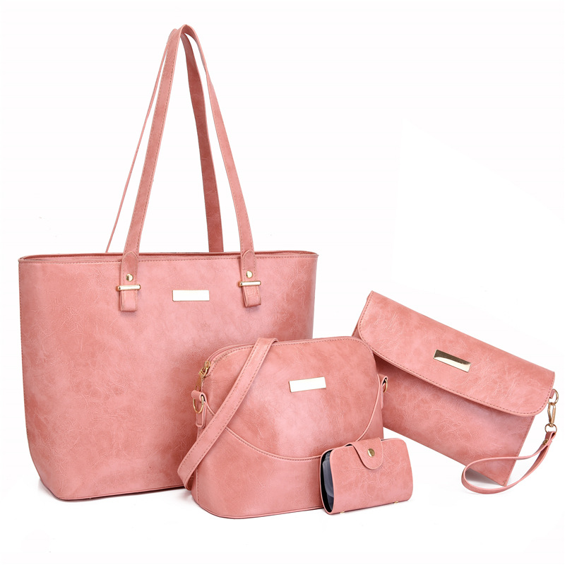 4pcs Women's Bag Set Retro PU Leather Large Capacity Tote Bag Shell Shoulder Bag Clutch Card Holder For Commuting Daily Work Fashion Lychee Pattern