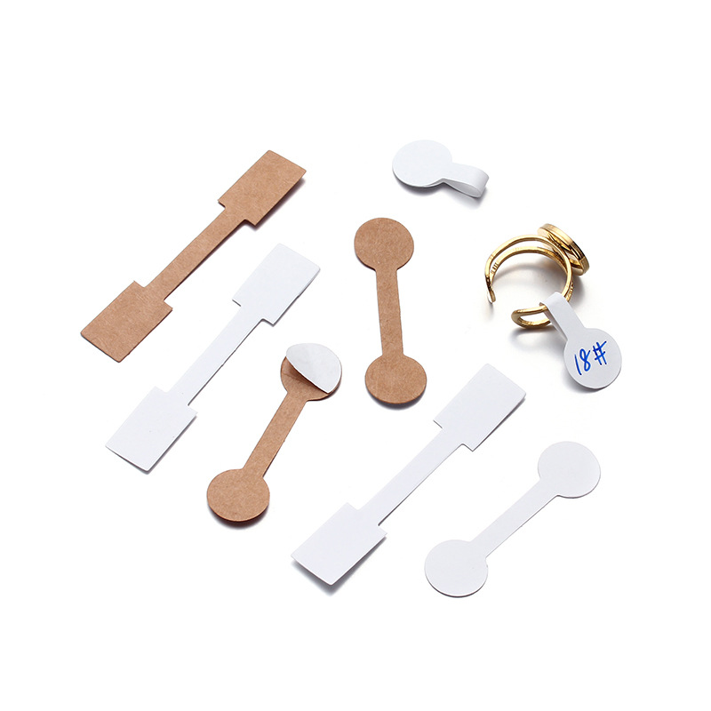Self Adhesive Jewelry Price Tags Kraft Paper White Ring Size Labels Barbells Shape Stickers For Ring Necklace Bracelet Identification Jewelry Display Supplies