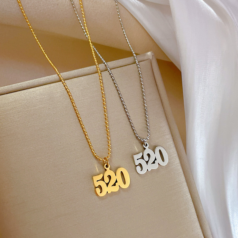 520 Number Pendant Necklace Stainless Steel Ball Chain Minimalist Fashion Jewelry For Women