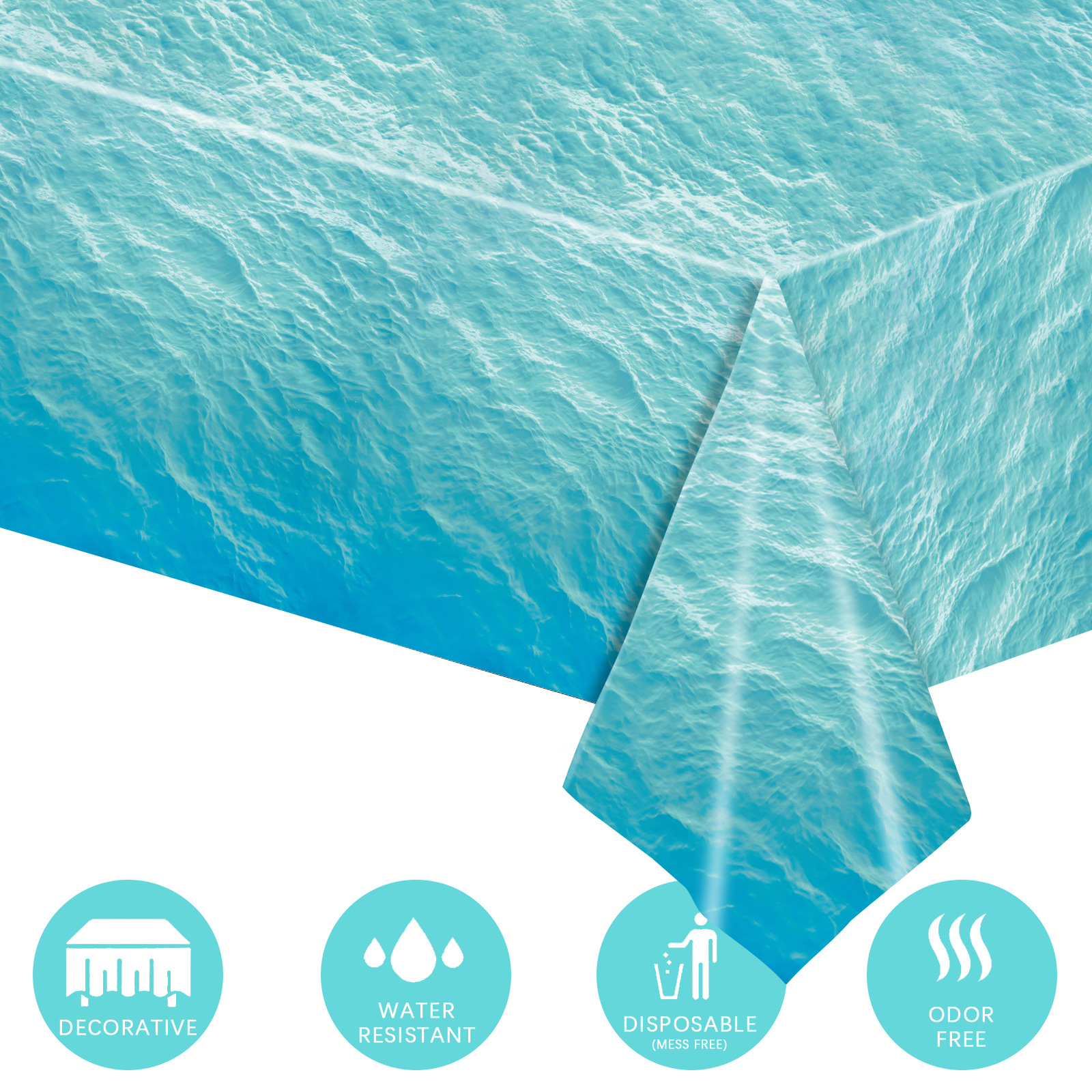 Disposable Plastic Ocean Wave Pattern Tablecloth Waterproof Rectangular Polyethylene Table Cover Blue Sea Ripple Party Decorations For Beach Pool Summer Birthday Wedding Event Supplies