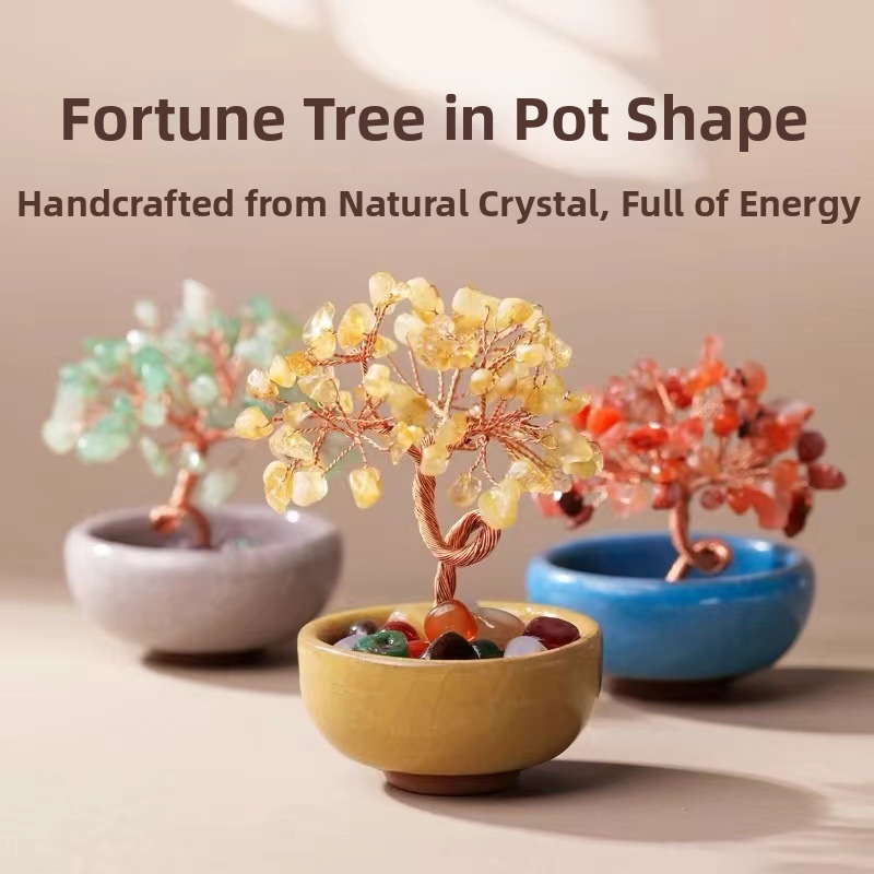 Natural Crystal Money Tree Handmade Copper Wire Wrapped Gemstone Tree Desktop Decor Citrine Amethyst Life Tree Ornament For Office Living Room Fortune Wealth Gift