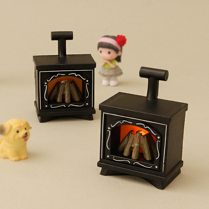 Miniature Dollhouse Glowing Fireplace Plastic Resin Light Up Fire Effect Fireplace Model DIY Christmas Micro Landscape Scene Decoration Furniture Toy