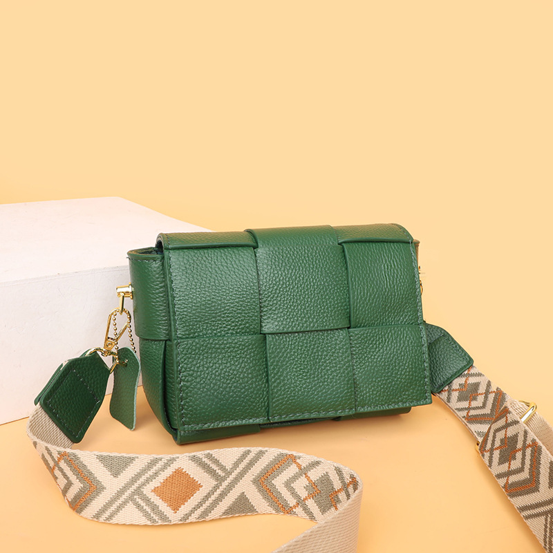 Fashion Woven First Layer Cowhide Leather Crossbody Bag For Women Luxury Intrecciato Style Small Square Shoulder Bag With Patterned Wide Strap Elegant Daily Commuting Messenger Handbag