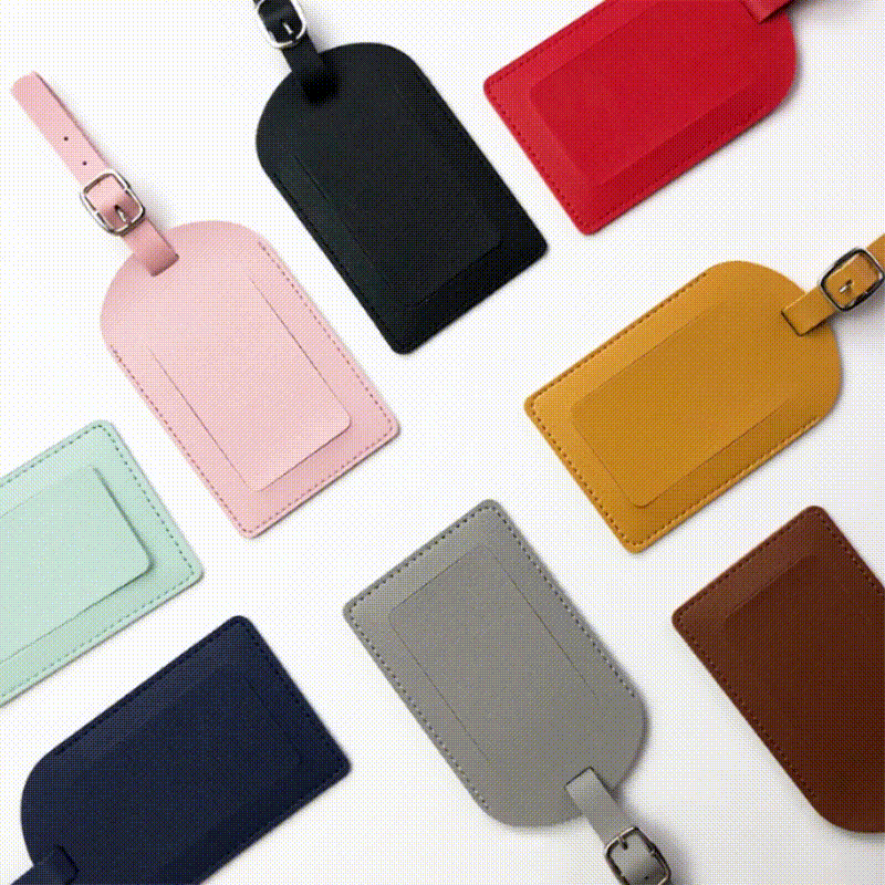 PU Leather Luggage Tag with Privacy Cover and Metal Buckle Business Travel Suitcase ID Name Address Label Bag Tag for Travel Accessories Women Men