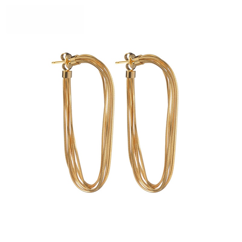 Stainless Steel Multi Strand Snake Chain Tassel Earrings Minimalist Geometric Hoop Studs Elegant Jewelry For Women