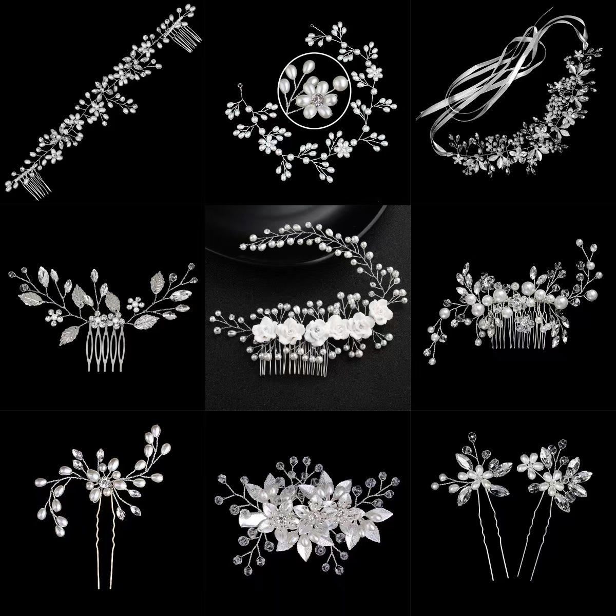 Handmade Bridal Hair Accessories Set Imitation Pearl Rhinestone Flower Leaf Hair Comb Clips Pins For Wedding Party Women Jewelry Elegant Vintage Headpieces