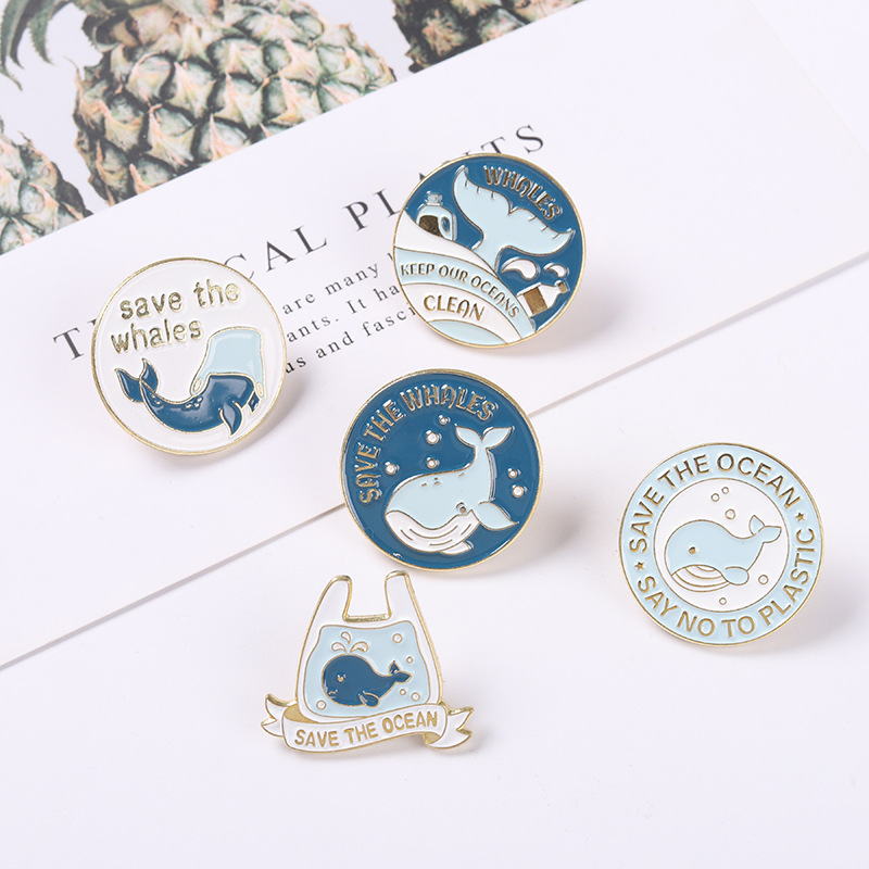 Save The Ocean Whale Enamel Pin Alloy Cartoon Animal Badge For Backpack Hat Clothes Decorative Brooch Women Kids Eco Friendly Jewelry Gift