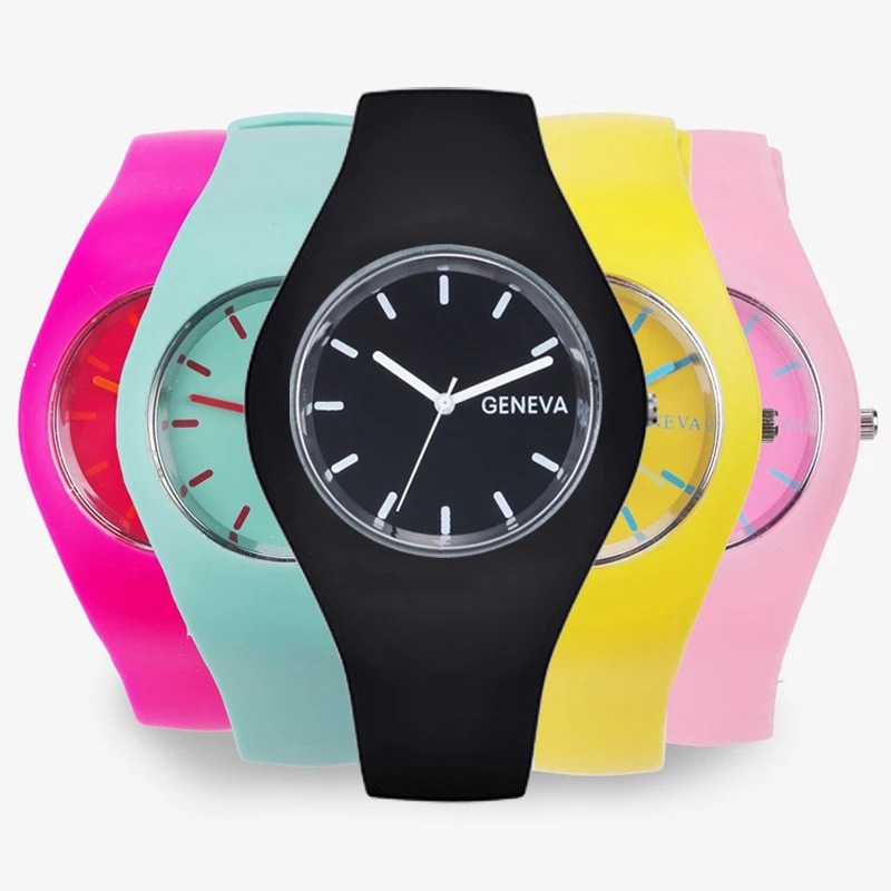 GENEVA Fashion Silicone Quartz Watch Minimalist Analog Display Sporty Wristwatch Round Dial One-Piece Soft Strap For Women Men Students Kids Casual Colorful Timepiece