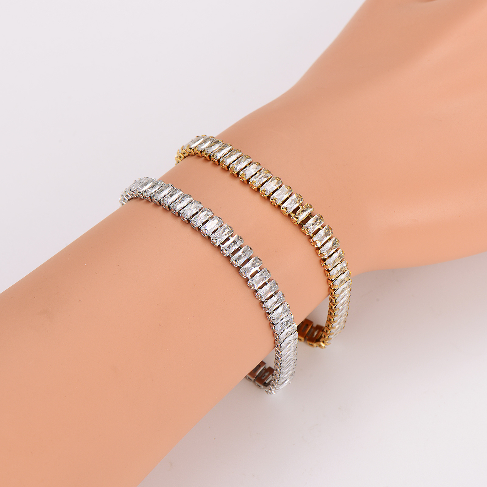 Baguette Cut Zircon Tennis Bracelet 304 Stainless Steel 18K Gold Plated Minimalist Niche Design Jewelry For Women Men
