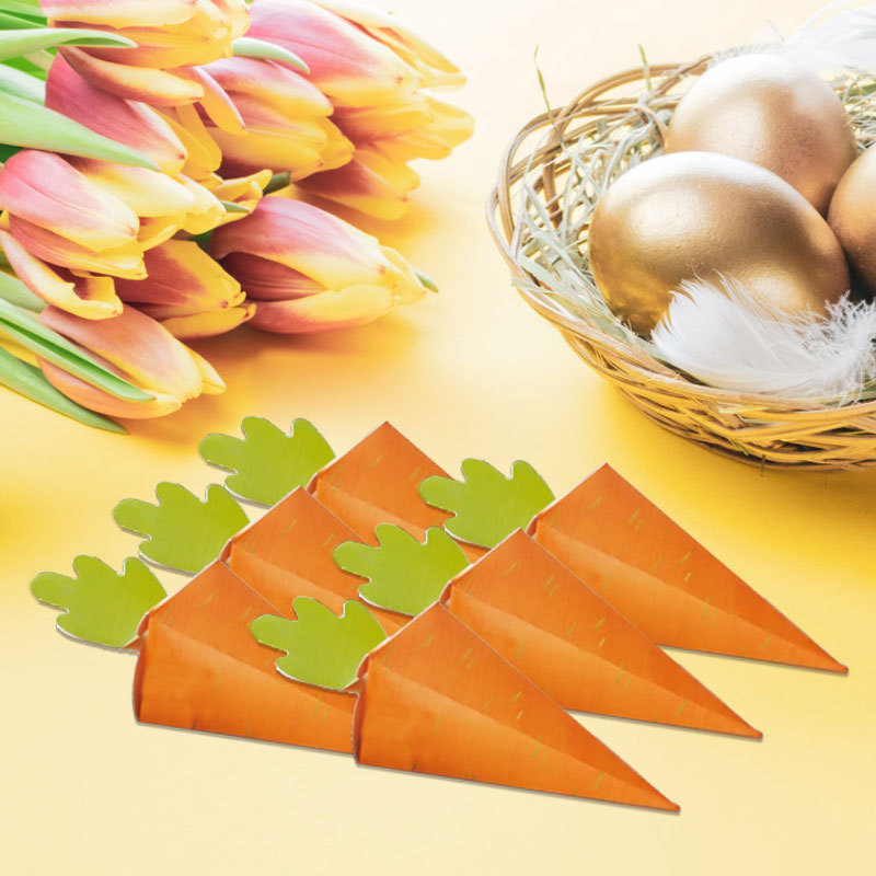 Easter Carrot Shape Paper Candy Boxes Creative Carrot Gift Packaging Boxes For Kids Birthday Party Favors Treats Chocolate Storage Decorations