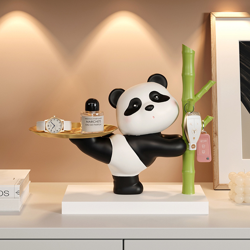 Cute Panda Resin Storage Tray Key Holder Home Decor Organizer For Entrance Living Room Desktop Creative Animal Statue Decorative Ornament Housewarming Gift