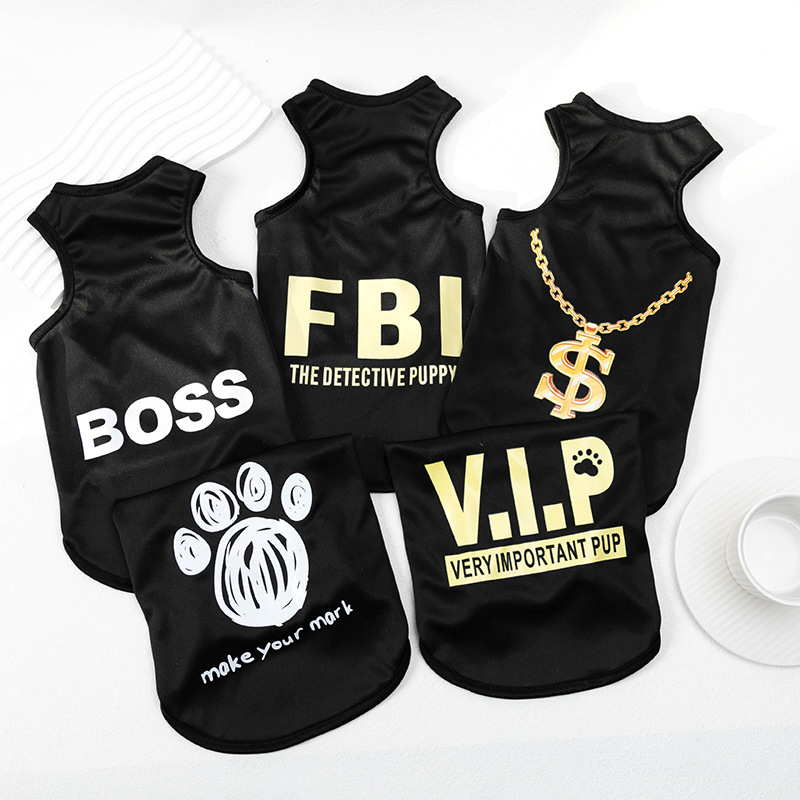 Funny Dog Vest Breathable Polyester Mesh Pet Summer Clothing For Small Dogs Cats FBI BOSS VIP Dollar Sign Print Puppy Tank Top Apparel