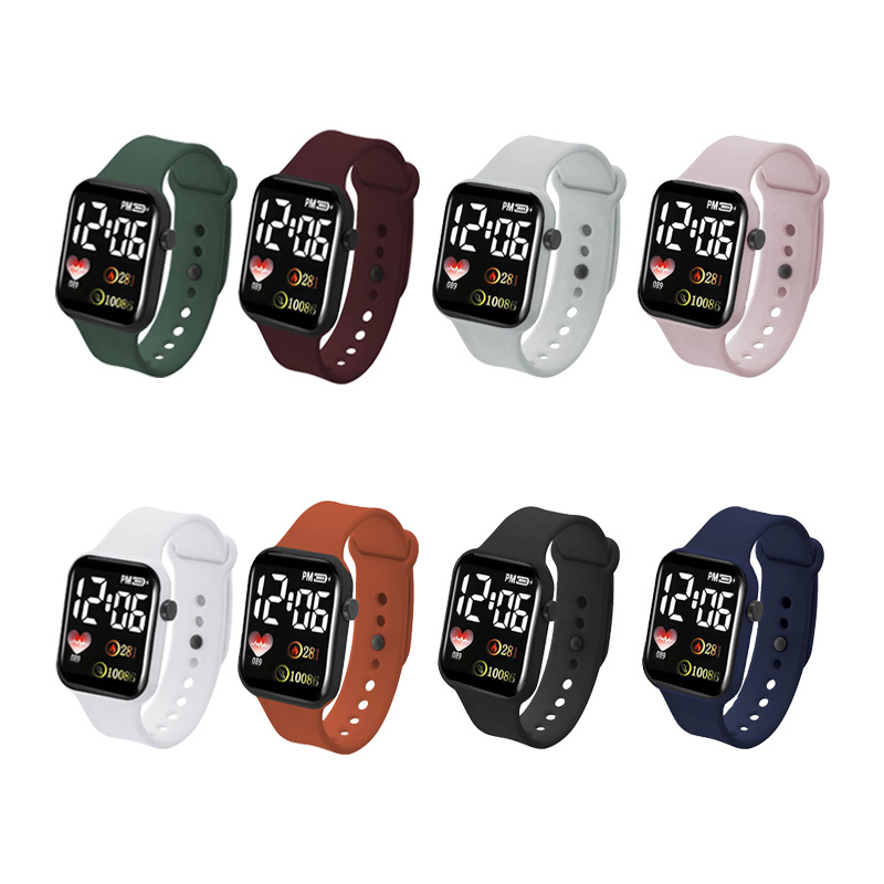 Waterproof LED Digital Sports Watch Heart Rate Step Tracking Silicone Strap Electronic Wristwatch for Kids Students Men Women Casual Timepiece