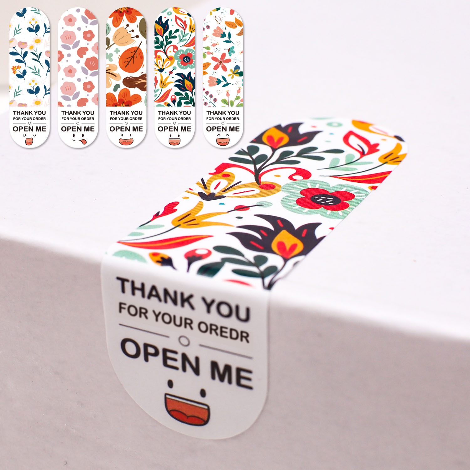 100pcs Floral Thank You For Your Order Stickers Coated Paper Adhesive Rectangle Sealing Labels For Gift Box Package Decorations