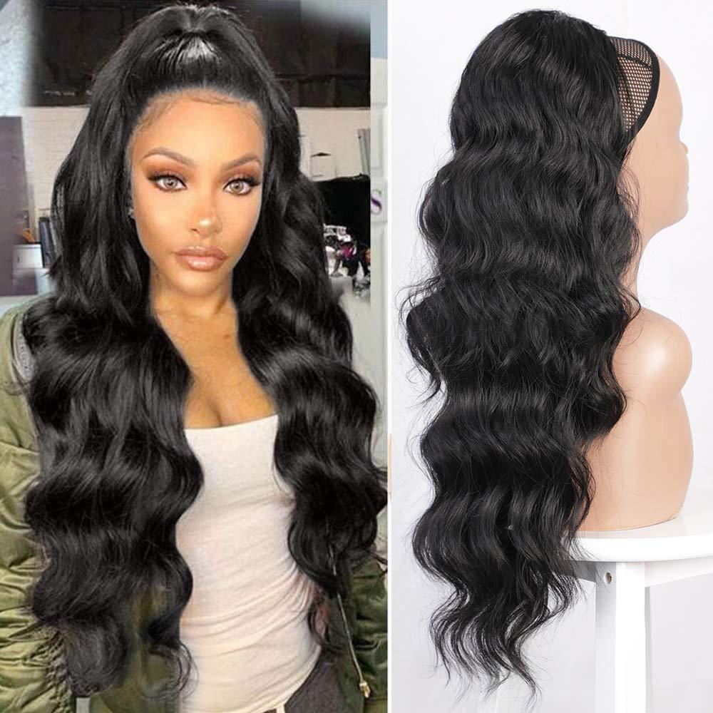 Long Wavy Ponytail Extension Heat Resistant Synthetic Fiber Drawstring Hairpiece For Women Daily Party Wedding Use Natural Looking Hair