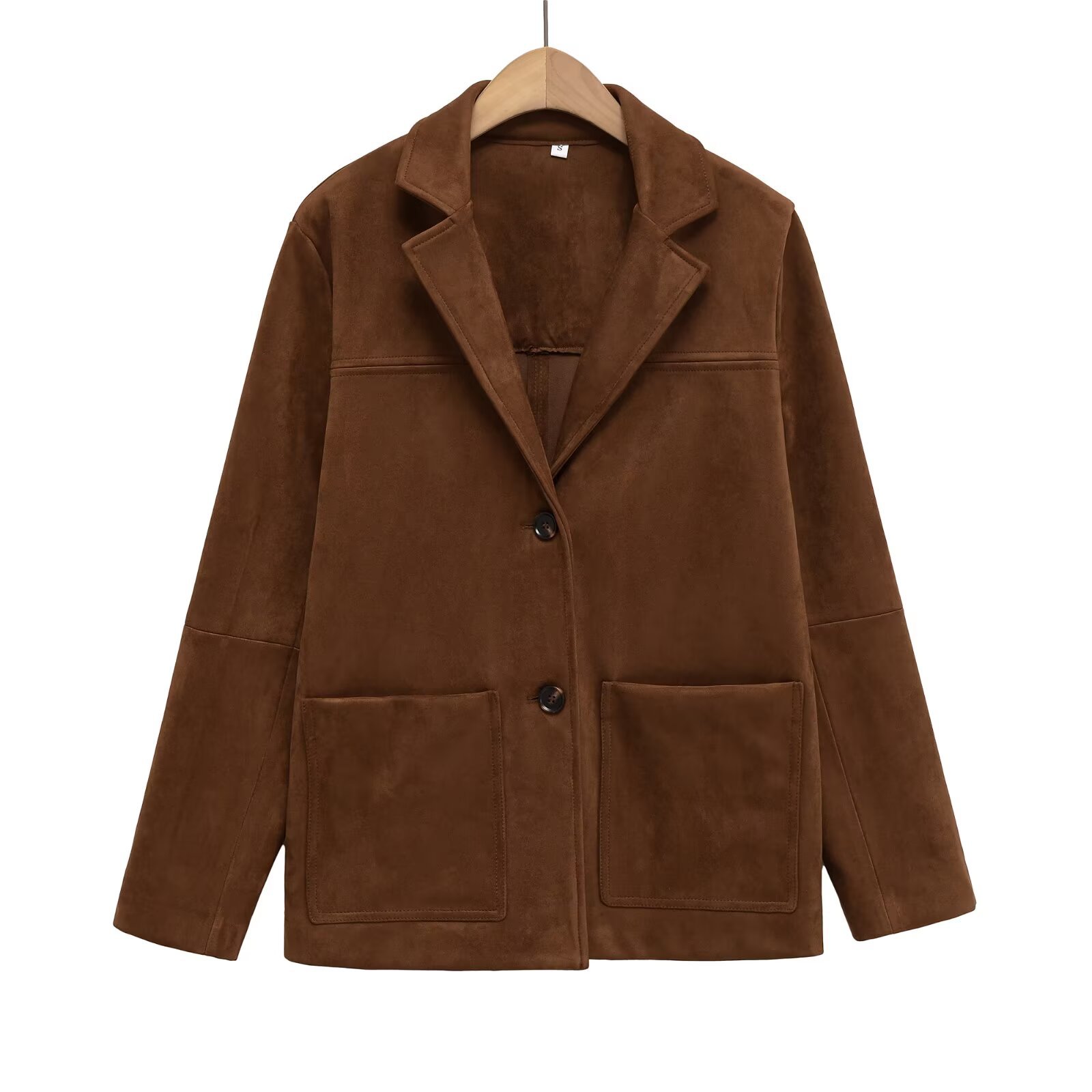 Women's Suede Blazer Jacket Long Sleeve Single Breasted Dark Brown Lapel Polyester Outerwear Casual Fashion Spring Autumn Jacket