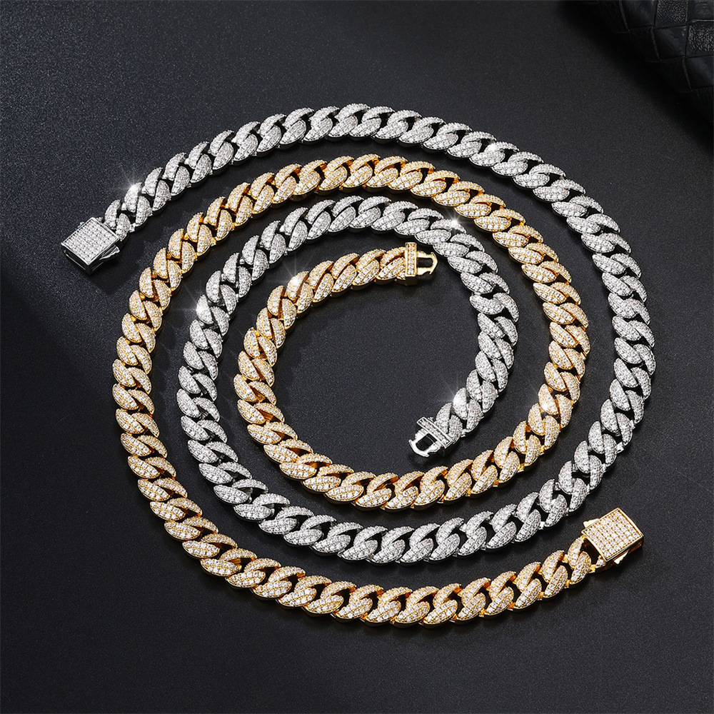 Hip Hop Iced Out Cuban Link Chain Copper Zircon Jewelry Luxury Shiny Fashion For Men Women