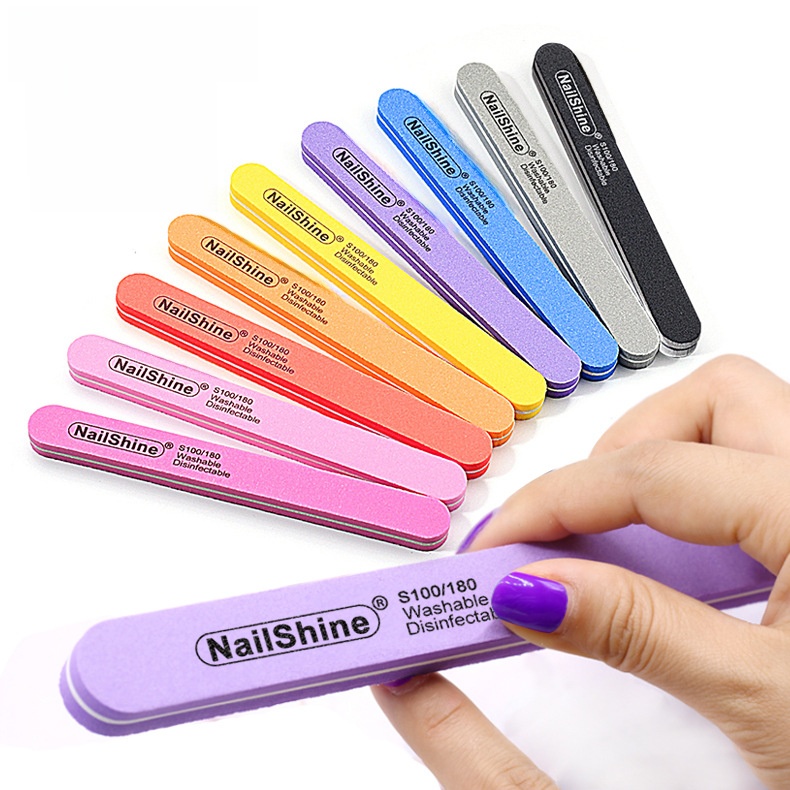 Professional Double Sided Nail Files 100 180 Grit Washable Disinfectable Sponge Nail Buffer For Natural Acrylic Nails Manicure Pedicure Tools Home Salon Use
