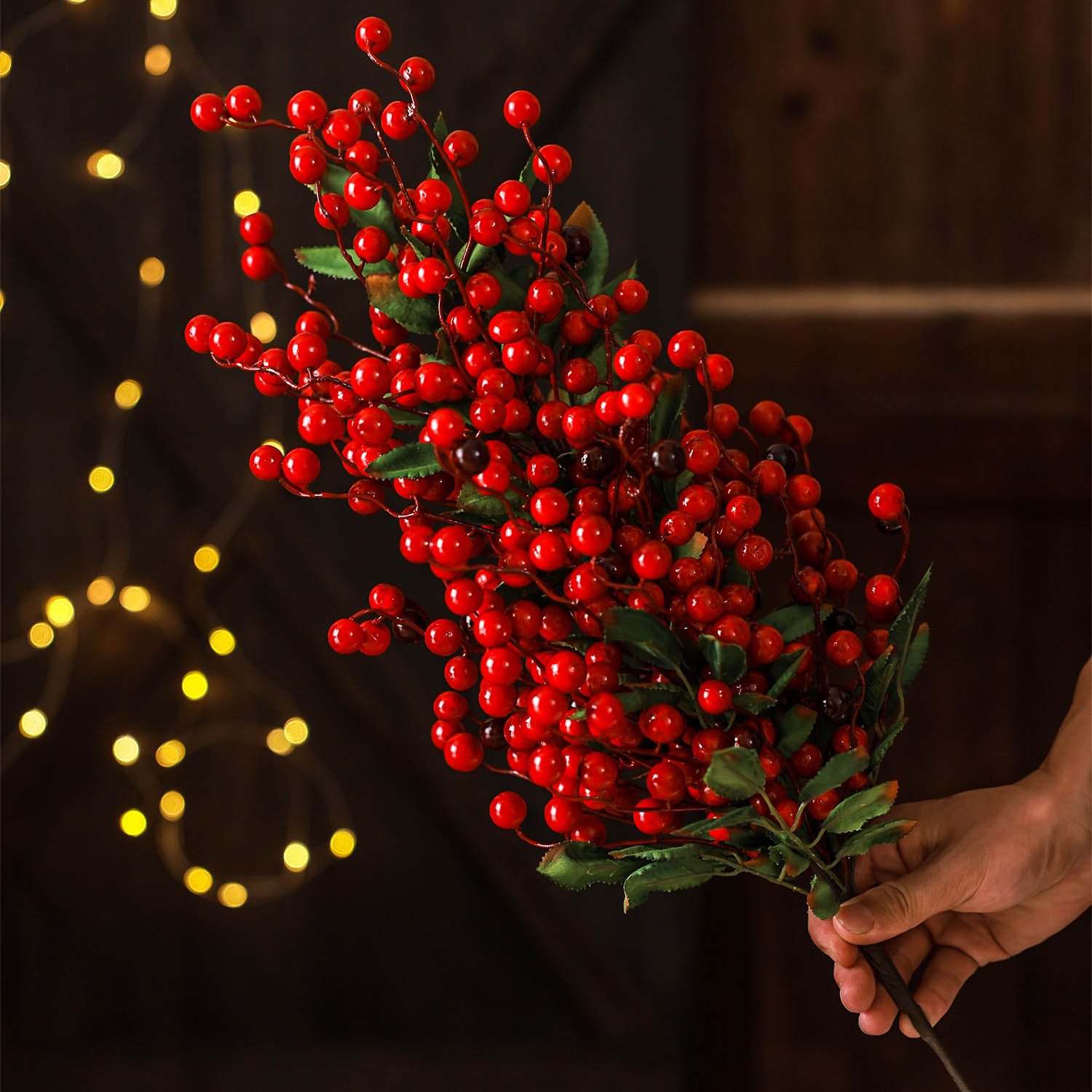 Christmas Red Berry Simulation Branch PVC Artificial Plants For Desktop Festive Ornament Mall Window Winter Home Decor