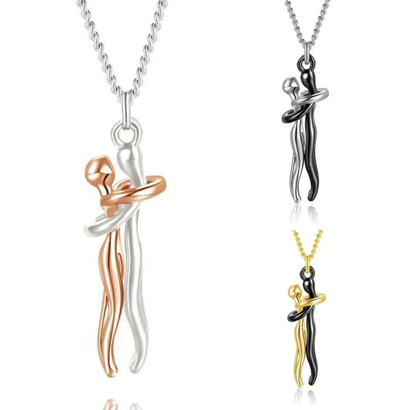 Hugging Couple Necklace Stainless Steel Chain And Zinc Alloy Pendant Personalized Jewelry Gift For Men Women Lovers Minimalist Electroplated Hugging People Pendant Necklace