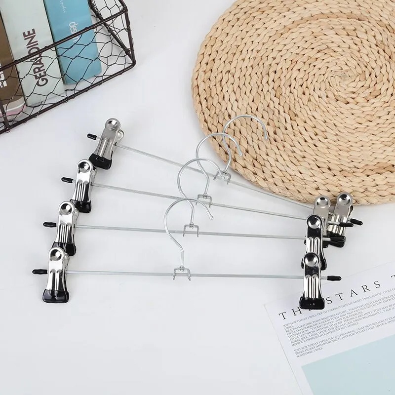 Metal Pant Hanger With Adjustable Non-Slip Clips Stainless Steel Hanger For Clothes Skirts Trousers Wardrobe Storage Organizer