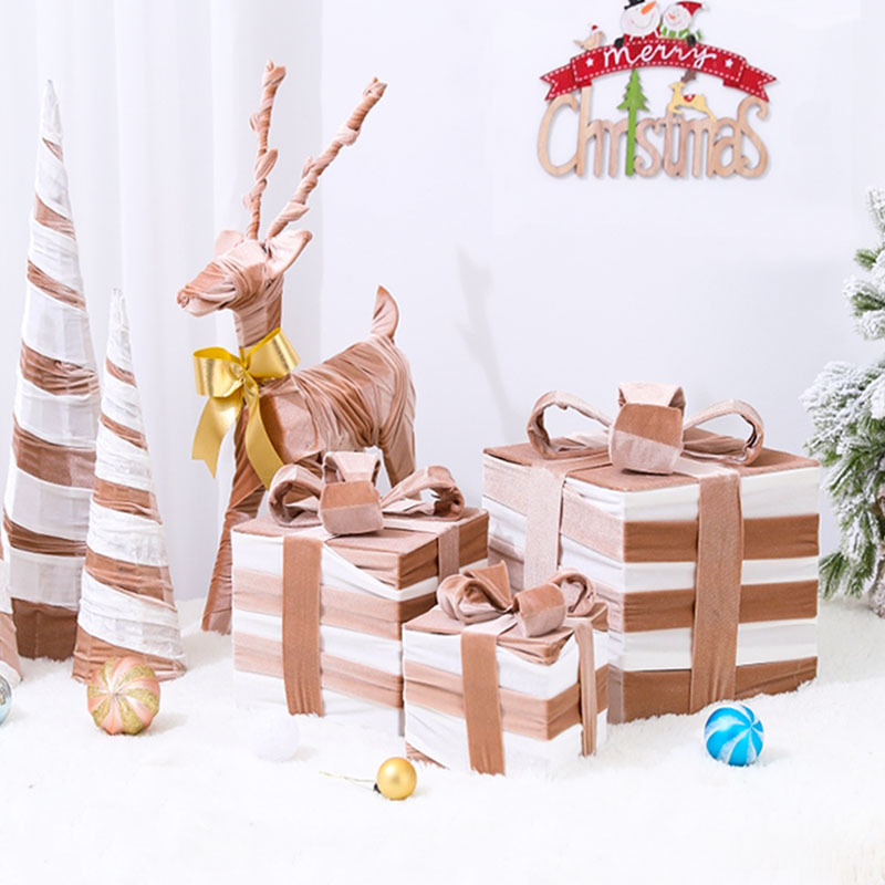 Nordic Christmas Fabric Velvet Reindeer Figurine Gift Boxes Set For Holiday Party Home Store Window Display Ornaments
