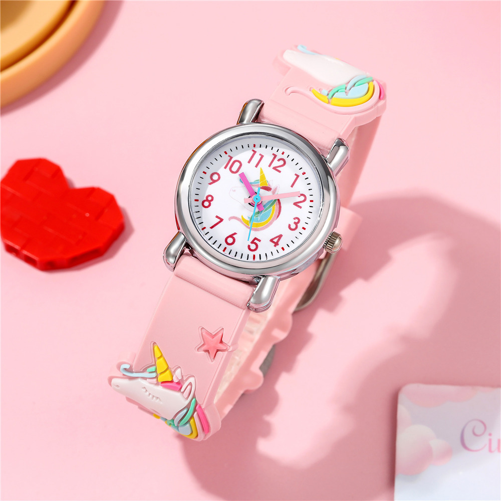 Cute Unicorn Kids Watch 3D Cartoon Silicone Strap Analog Quartz Wristwatch For Boys Girls Students Gift Time Teacher Childrens Watch Colorful Rainbow Star Pattern Watch