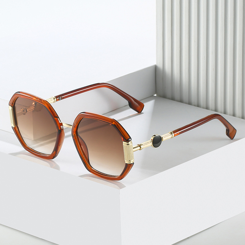 Geometric Polygonal Sunglasses UV400 Protection Gradient PC Lens Fashion Retro Metal Temple Eyewear For Women