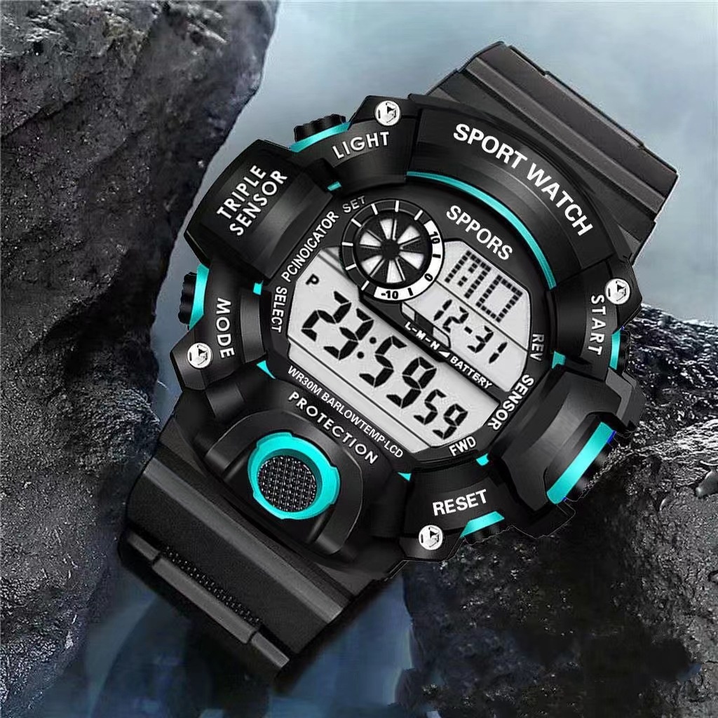 Military Tactical Sports Watch Waterproof LED Digital Triple Sensor Outdoor Wristwatch With Resin Strap Plastic Case For Men Women Daily Sporty Design