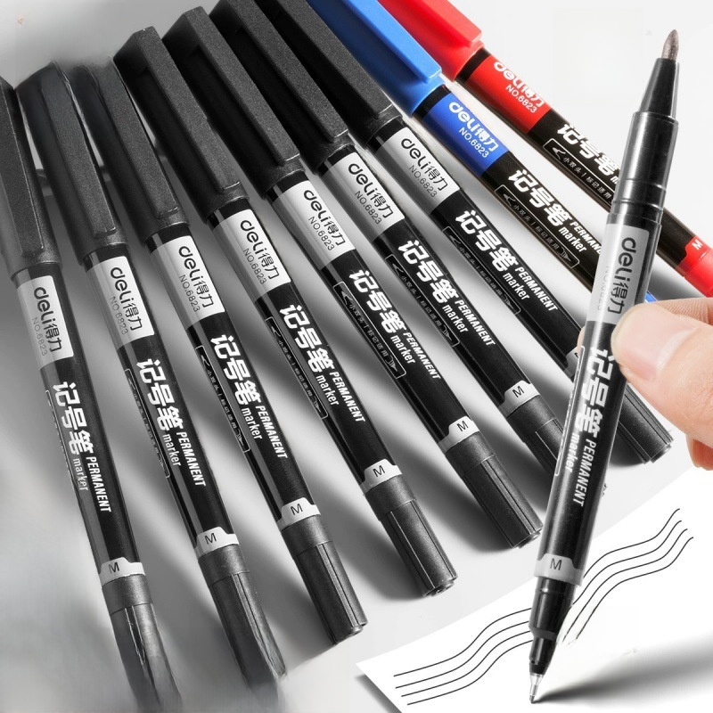 Permanent Marker Pen Dual Tip Double Head Oil Based Ink Waterproof Fast Drying For Office School Warehouse Logistics Marking Writing Black Red Blue Markers