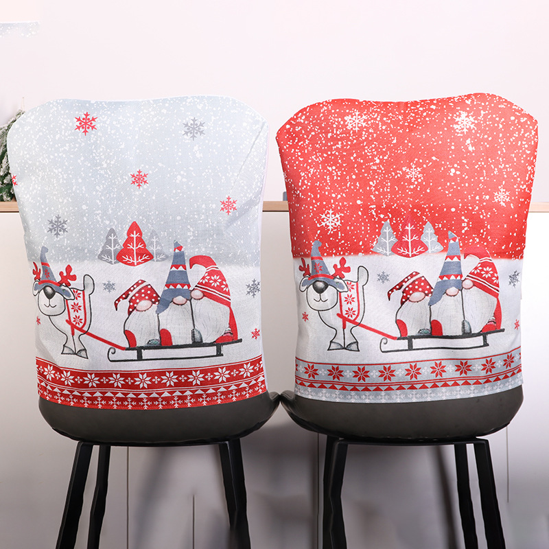 Christmas Chair Covers Non-woven Knitted Reindeer Gnome Snowflake Printed Dining Room Back Chair Protectors Holiday Party Decorations Home Decor