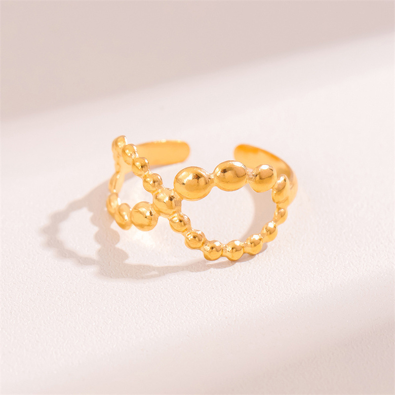 Minimalist Infinity Ring Gold Plated Stainless Steel Hollow Out Eight Shaped Beaded Bubble Adjustable Open Ring Women