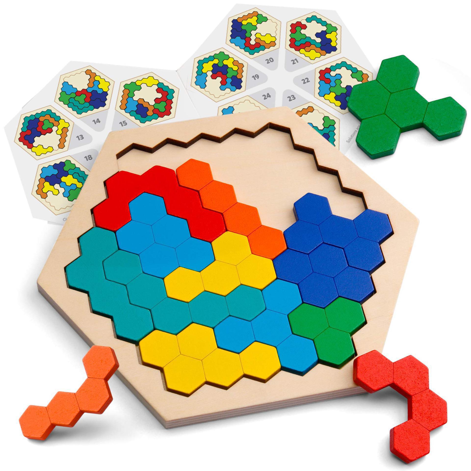Educational Wooden Honeycomb Puzzle Geometric Logic Shape Matching Brain Teaser Toy For Kids Adults Early Learning Development Gift