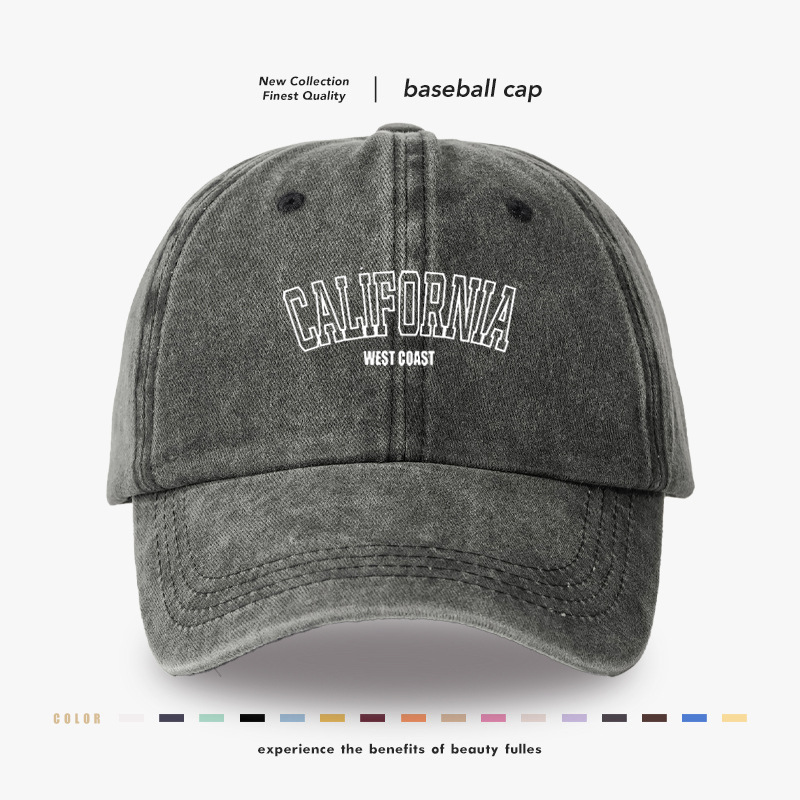 California West Coast Washed Cotton Baseball Cap Vintage Distressed Sun Protection Outdoor Adjustable Dad Hat For Men Women Casual Sports Caps