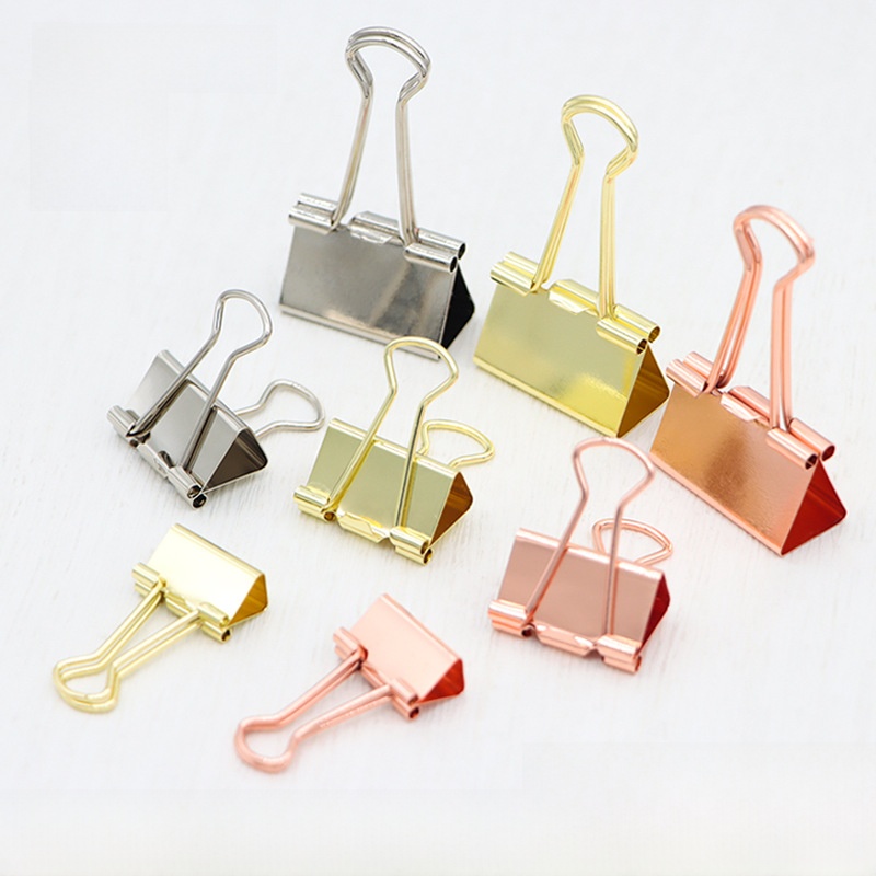 Electroplated Metal Binder Clips Rose Gold Gold Silver Document Paper Organizer Clips For Office School Home Stationery Supplies Strong Grip Binder Clips 19mm 25mm 32mm